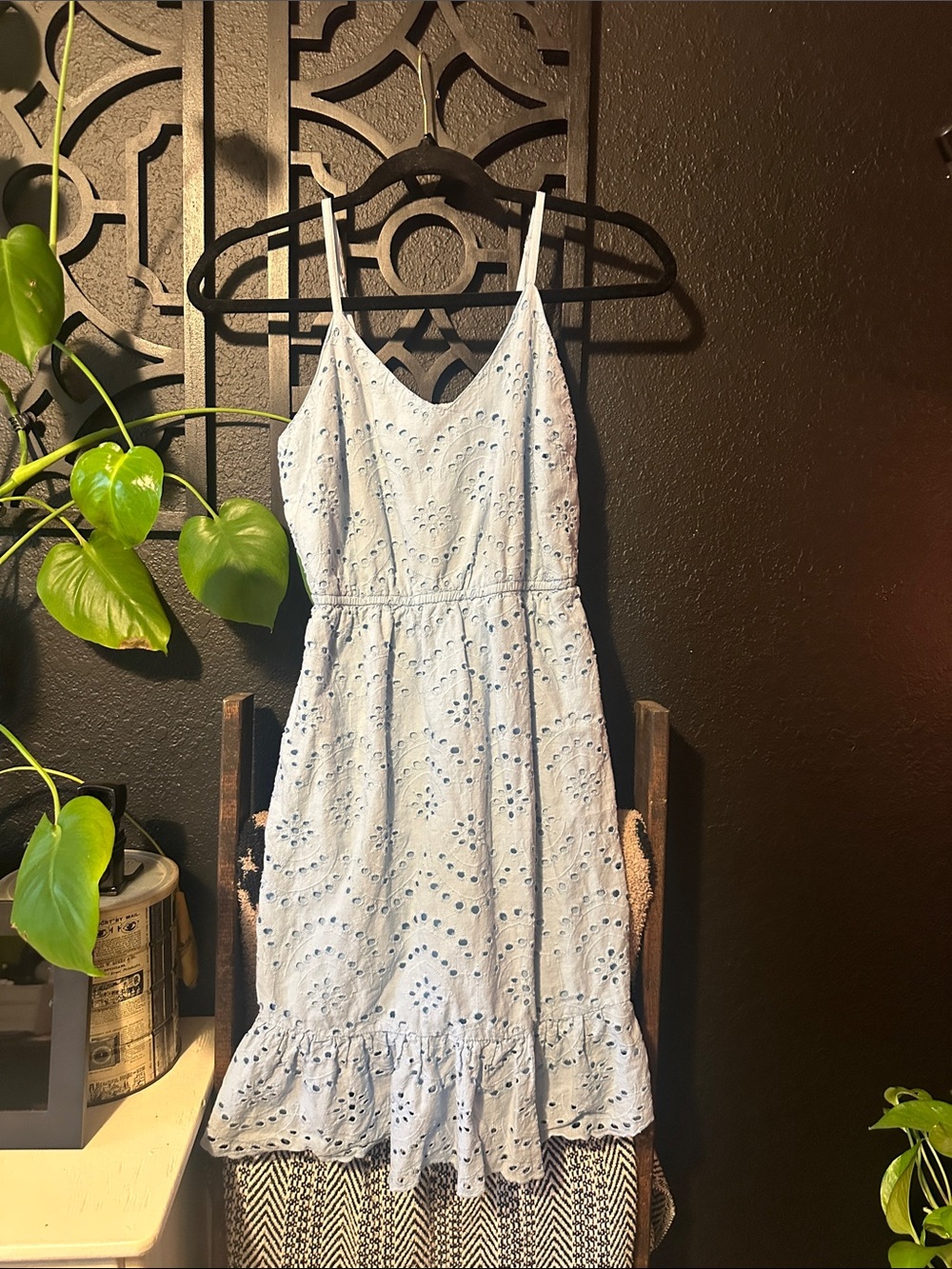 Japna Light Blue Eyelet Dress with Ruffle Hem